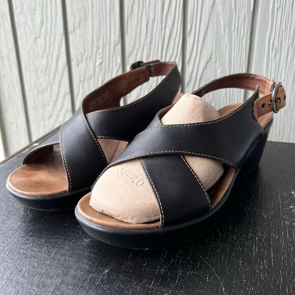 Dansko Jacinda Black Leather Wedge Sandals Size 40 Slingback Comfort - Picture 11 of 11